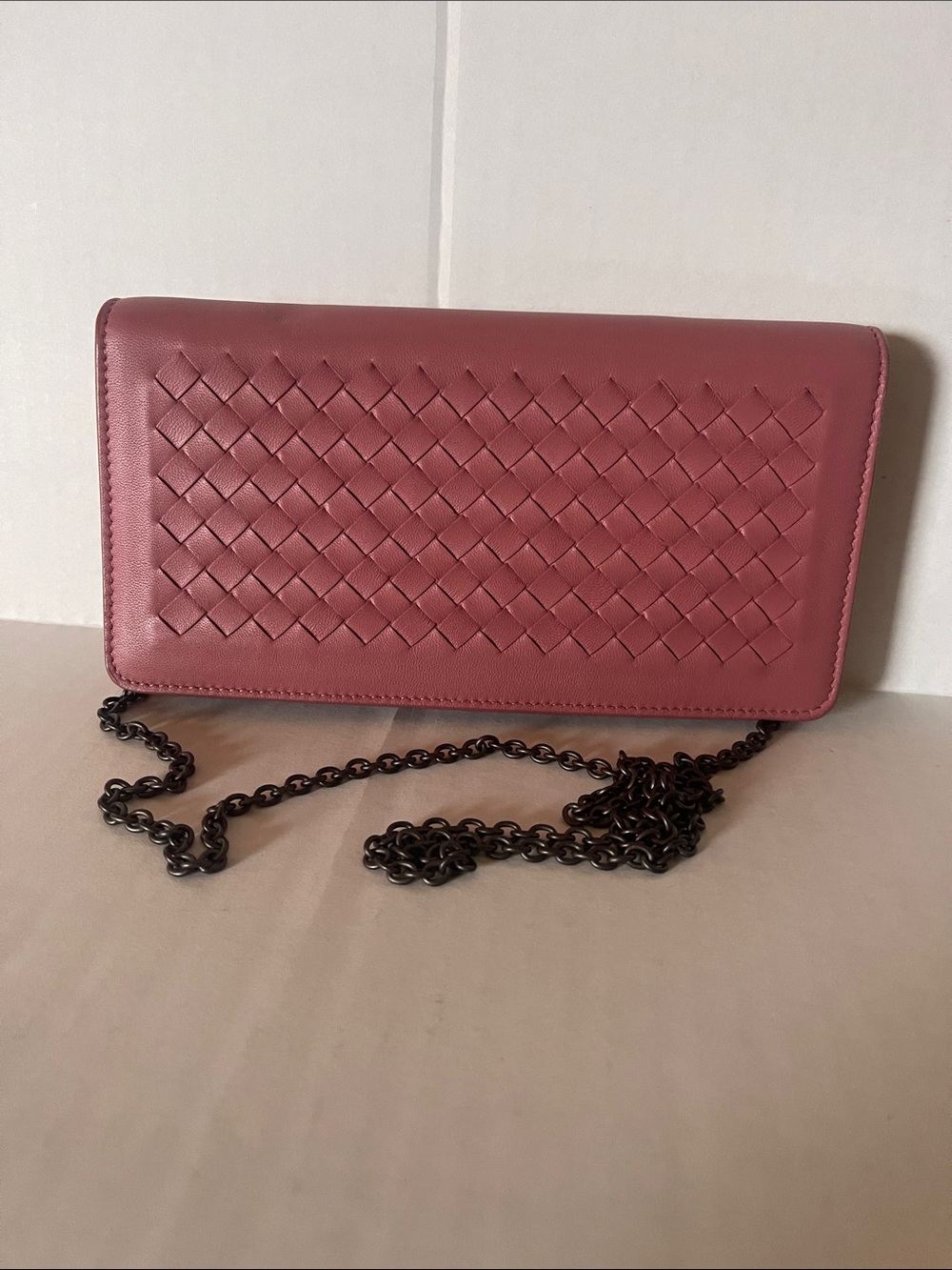Bottega Veneta Pink Intrecciato Leather Chain Crossbody